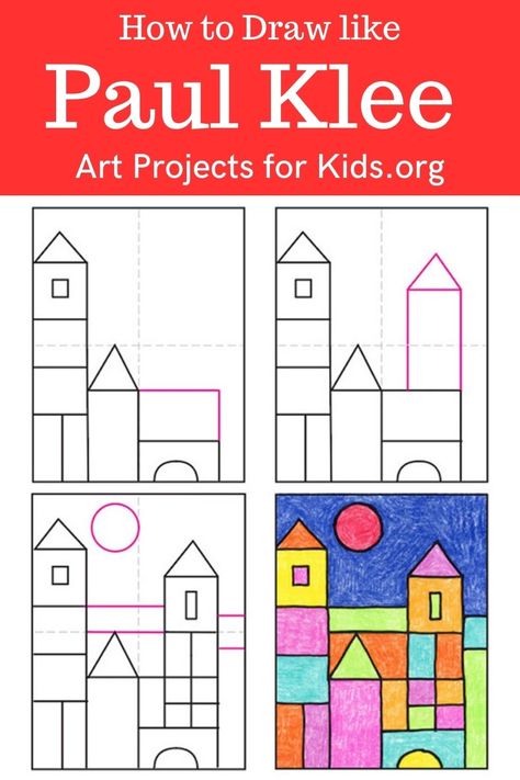 Learn how to draw like Paul Klee with an easy step-by-step PDF tutorial. #howtodraw #tutorial #drawing #drawingtutorial #arttutorial #artprojectsforkids #howtodrawforkids #paulklee #paulkleedrawing Art In School, Kindergarten Art Worksheets, Paul Klee Art Projects, Step By Step Drawings, Art Kids, Step By Step, Paul Klee Art Projects For Kids, Best Drawing For Kids, Castle Art Projects