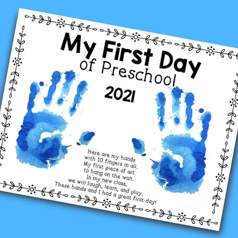 First Day Of School Handprint Poem Free Printable, Beginning Of School Handprint Craft, Watch Me Grow Preschool Craft, First Day Of Childcare Craft, Preschool 1st Week Of School Activities, Preschool Monthly Portfolio Ideas, First Day Of School Handprint Poem, Handprint First Day Of School, Student Of The Week Preschool