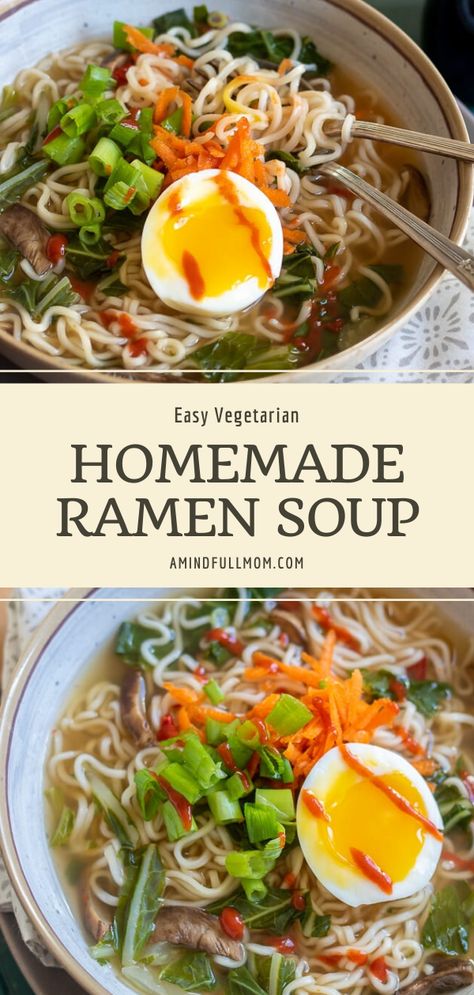 Homemade Ramen Soup, Vegetarian Ramen Recipe, Ramen Noodle Recipes Soup, Ramen At Home, Japanese Flavors, Homemade Ramen Noodles, Ramen Soup Recipes, Ramen Dinner, Healthy Ramen