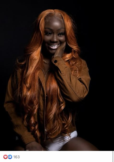 Dark Skin Women With Ginger Hair Color, Orange Wig Black Women, Ginger Wigs For Black Women Dark Skin, Color Wigs For Black Women Dark Skin, Ginger Hair On Dark Skin Black Women, Orange And Black Braids, Ginger On Dark Skin, Ginger Wig On Dark Skin, Color Hair On Dark Skin Women