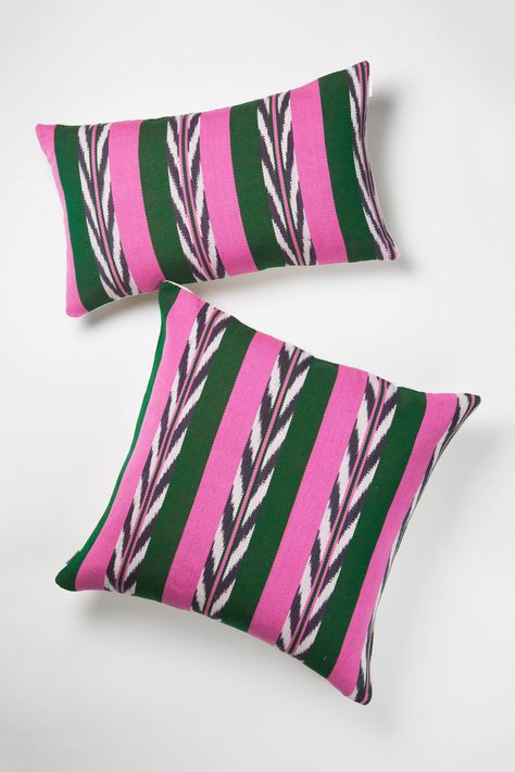 Archive New York Palm Ikat Pillow | Anthropologie Needle In The Hay, Opulent Bedroom, Nyc Bedroom, Anthropologie Bedding, Carlton House, Guatemalan Textiles, Domino Magazine, Pillow Party, Living Room Refresh