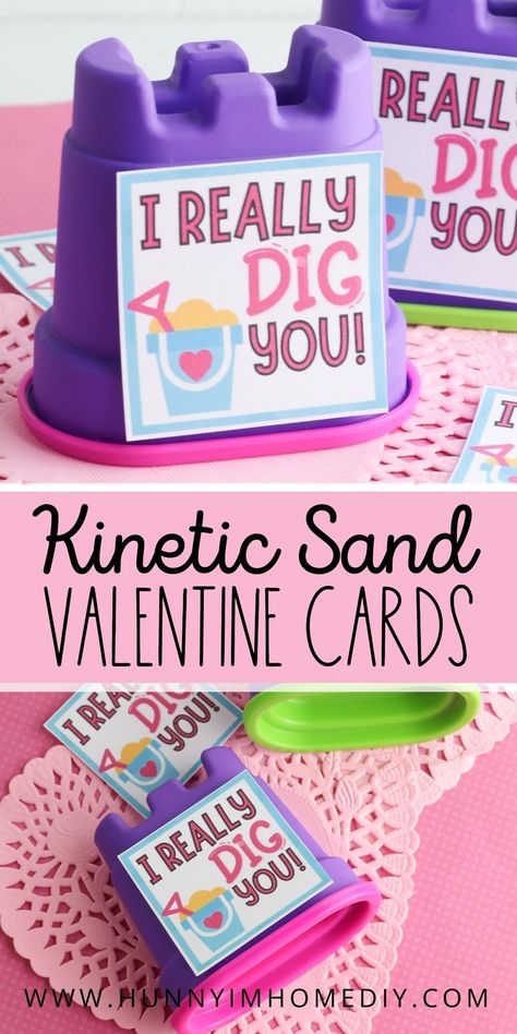 If you're looking for the best valentines gift ideas for kids, these kinetic sand printables are perfect! Whether you need cards for the classroom Valentine's Day party at school or non candy craft ideas to celebrate the holiday, you'll love these beach themed free tags for your children to pass out to other students. All you have to do to make these gift tags is download the freebie and follow the tutorial to attach the I really dig you cards to play sand! Kinetic Sand Valentine, Sand Valentines, Candy Craft Ideas, Classroom Valentines Party, Bubble Valentines, Free Printable Valentines Cards, Homemade Valentines Day Cards, Play Sand, Diy Valentines Cards