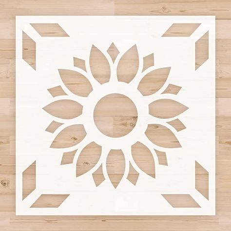 Stencil Sunflower, Stencils Design, Sunflower Tile, Large Stencils Templates, Tile Stencils Diy, Flower Wall Stencil, Cement Furniture, Diy Flower Wall, Painting Cement