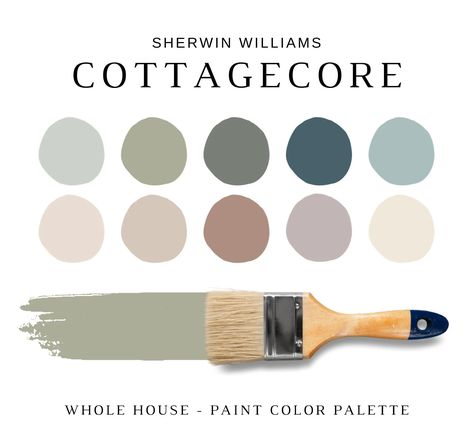 COTTAGECORE Aesthetic Sherwin Williams, Cottagecore Painting, ENGLISH COTTAGE, Country Farmhouse, Grandmilllenial, Cottagecore Paint Palette - Etsy Cozy Home Palette, European Cottage Paint Colors, Cottage Wall Colors, Cottage Core Paint Colors, Cottage Core Colors, Sherwin Williams Drizzle, English Cottage Paint Colors, Cottagecore Paint Colors, Window Trim Color