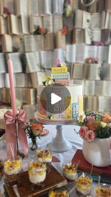 Birdie + Co on Instagram: "We’re not kidding when we say this project took HOURS! We are ALWAYS willing to put in the work to make sure your vision comes to life! Cannot wait to show more of this adorable book themed party. “Elley’s Second Chapter” was one for the books…. See what I did there? 😋📖📚

#secondbirthday #booktheme #partythemeideas #diy #bookwall #custombackdrop #partybackdrop #birthdaycake #customparty #luxuryevents #birthdayparty #partyplanner #partyrentals" Library Themed Party, Book Themed Party Decorations, Book Themed Birthday Party, Rs Activities, Book Themed Party, Put In The Work, Wedding Wall, Book Wall, Book Party