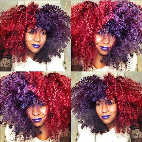 Pinterest : Gold Shawty half red half purple hair Half Purple Hair, Red And Purple Hair, Purple Hair Ideas, Mambo Twist, Half And Half Hair, Split Dye, Split Dyed Hair, Trending Colors, Flat Irons