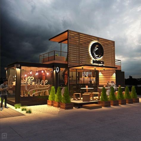 Container Coffee Shop, Restaurant Exterior Design, Mobile Restaurant, Container Restaurant, Restaurant Plan, Mobile Coffee Shop, Container Cafe, Outdoor Restaurant Design, Restaurant Exterior