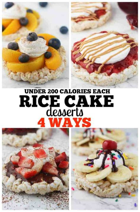 4 super quick and easy ways to make a healthy dessert using rice cakes! Each under 200 calories. www.itscheatdayeveryday.com Rice Cakes Toppings, Rice Cakes Healthy, Rice Cake Recipes, Cheat Day, 200 Calories, Snack Cake, Rice Cakes, Food Cakes, Good Healthy Recipes