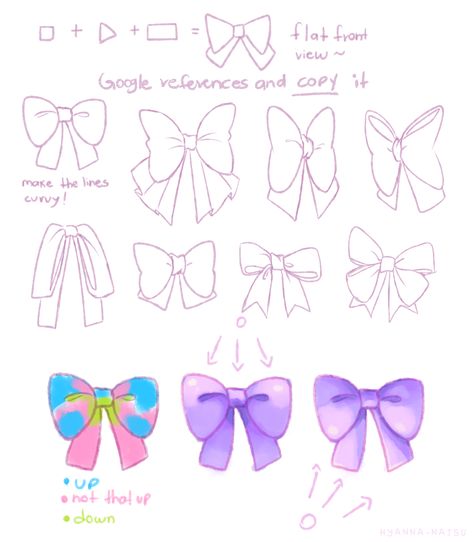 Anime Ribbon Drawing, Hair Bows Drawing, Hair Bow Reference Drawing, Bows Drawing Reference, Anime Hair Bow, Bowtie Drawing Reference, Bow Art Reference, Bow Reference Ribbons, Drawing Bows Ribbon