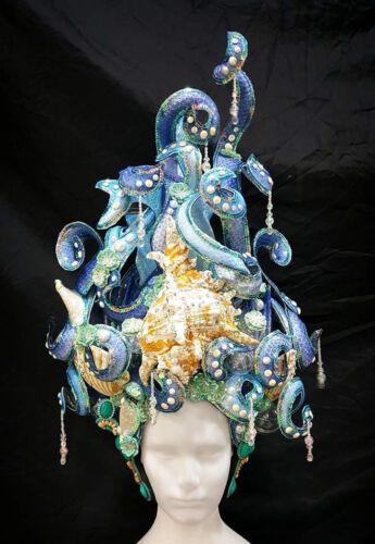 Da NeeNa HUT H779 Shell Sea Ocean Poseidon Crystal Showgirl Pageant Headdress | eBay Large Sea Shells, Sea Costume, Indian Headdress, Beaded Hat, Mermaid Costume, Ocean Water, Sea Ocean, Sea And Ocean, Fantasy Fashion