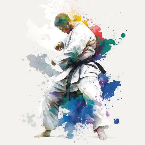 Photo watercolor sports digital illustra... | Premium Photo #Freepik #photo #watercolor-illustration #creative-illustration #illustrations #creative Karate Painting Ideas, Martial Arts Illustration, Taekwondo Art, Karate Artwork, Sports Sketch, Judo Art, Karate Illustration Art, Karate Art, Judo Throws Drawing