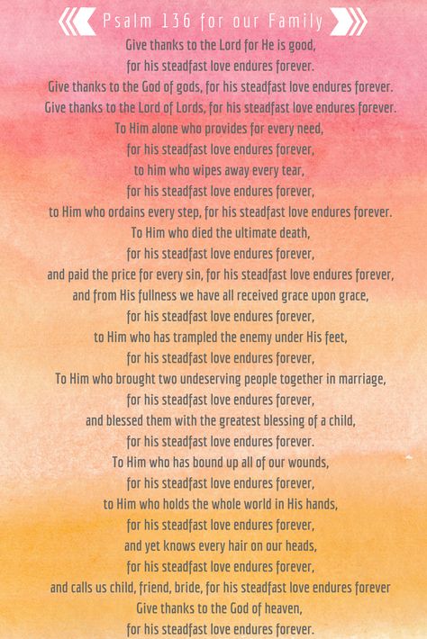 Psalm 136 for our Family Psalm 136, Bible Journaling For Beginners, Inspirational Prayers, God Quotes, Quotes About God, Give Thanks, Bible Journaling, Psalms, Verses