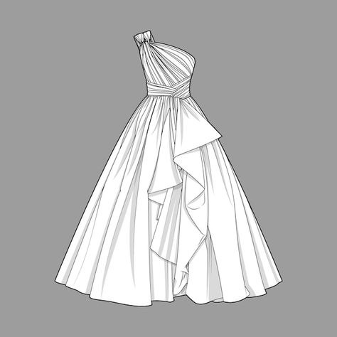 Ball Gown Flat Sketch, Dress Flat Sketch, Sofia Ferreira, Dear Zindagi, Draw Fashion, Flat Drawings, Clothing Design Sketches, Flat Sketches, Dress Flats