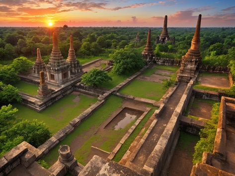 Discover Thailand's Beauty: Sukhothai Historical Park ruins at sunset Thailand Landscape, Inspiring Landscapes, Awe Inspiring, Thailand, Beauty, Ruins