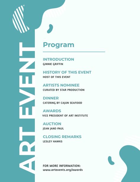 Art Event Award Ceremony - Event Program Template  Visme Event Program Design Layout, Event Program Design, Book Illumination, Ferrari Party, Event Programs, Youth Services, Award Ceremony, Event Poster Design, Outline Designs