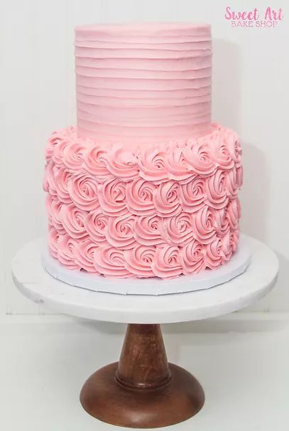 2 Teir Cakes Birthday Simple, Two Tier Bridal Shower Cake, Pink Ombre Rosette Cake, Elegant Bridal Shower Cake, 2 Tier Rosette Cake, 2 Tier Pink Cake, 2 Tier Baby Shower Cake, Two Tiered Birthday Cake, Bridal Shower Cake Ideas Simple