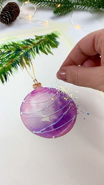 Watercolor Sphere Tutorial, Christmas Baubles Watercolor, Watercolor Christmas Balls Tutorial, Watercolour Christmas Baubles, Watercolor Christmas Bulbs, Watercolour Baubles, Watercolor Christmas Ornaments, Xmas Watercolor, Watercolor Ornaments