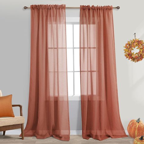 Terracotta Semi Sheer Curtains 84 Inches Long for Living Room 2 Panels Set Rod Pocket Window Decor Faux Linen Drapes Light Filtering Textured Rust Red Curtains for Bedroom 52x84 In Length Burnt Orange : Amazon.co.uk: Home & Kitchen Rust Colored Curtains, Colored Curtains, Semi Sheer Curtains, Sliding Glass Doors Patio, Boy Girl Room, Rustic Coastal, Farmhouse Curtains, Curtains For Bedroom, Net Curtains