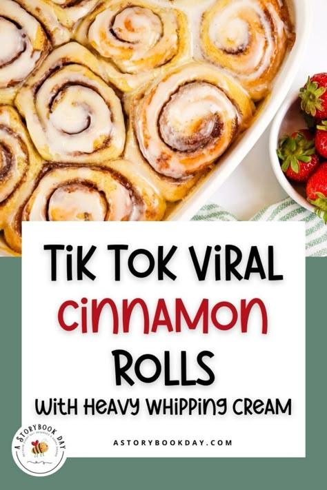 Recipes Using Heavy Whipping Cream, Things To Make With Heavy Whipping Cream, Heavy Whipping Cream Recipes, Tik Tok Cinnamon Rolls, Cinnamon Rolls With Heavy Cream, Pillsbury Cinnamon Roll Recipes, Pillsbury Cinnamon Rolls, Cinnabon Cinnamon Rolls, Cinnamon Roll Casserole