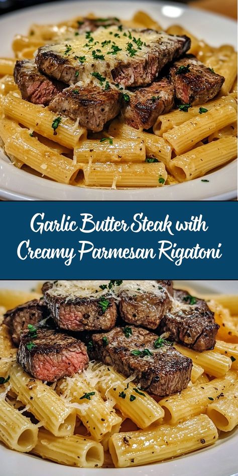 This Garlic Butter Steak with Creamy Parmesan Rigatoni combines tender, juicy steak bites sautéed in rich garlic butter with a luscious Parmesan cream sauce over rigatoni pasta. It’s an indulgent, restaurant-quality dish that’s surprisingly easy to make at home. Juicy Steak Bites, Luxurious Dinner, Parmesan Cream Sauce, Butter Steak, Rigatoni Pasta, Garlic Butter Steak, Creamy Parmesan, Steak Bites, Juicy Steak