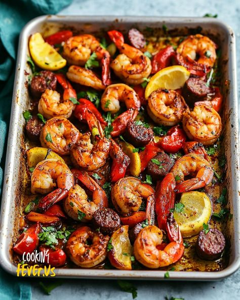 Cajun Sausage And Shrimp Bites, Sheet Pan Shrimp Dinner Recipes, Sheet Pan Shrimp And Broccoli, Shrimp Andouille Sausage Recipes, Sausage Shrimp Sheet Pan, Shrimp Pan Sheet Dinner, Sheet Pan Veggies And Sausage, Shrimp And Sausage Sheet Pan, Shrimp Meal Ideas