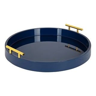 Vanity Ottoman, Blue And Gold Living Room, Round Decorative Tray, Entrance Console, Large Serving Trays, Gold Living, Table Vanity, Blue Living Room Decor, Accent Tray