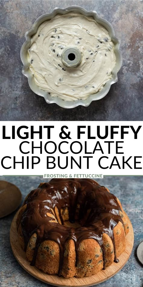 Choc Chip Bundt Cake, Chocolate Chocolate Chip Bundt Cake, Bundt Cake Flavor Ideas, Chocolate Chip Bundt, Gluten Free Chocolate Chip Bundt Cake, Fluffy Bundt Cake, Microwave Bundt Cake Recipes, Chocolate Chips Cake, Chocolate Chip Bundt Cake With Box Cake