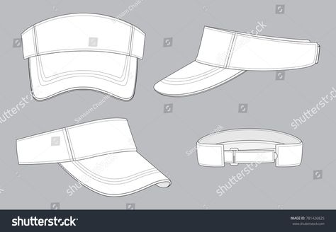 Hat Technical Drawing, Cap Drawing, Clothing Labels Design, Labels Design, Sun Visor Hat, Flat Sketches, Sun Cap, Tech Pack, Visor Cap