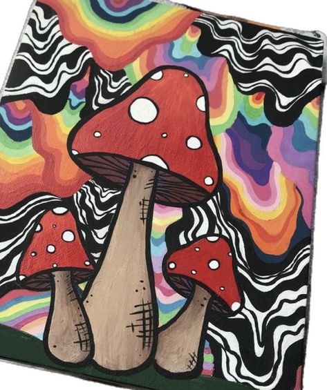 Mushroom Canvas Painting, Mushroom Acrylic Painting, Trippy Mushroom Painting, Snail Mushroom, Mushroom Canvas, Arte Hippy, Posca Paint Pens, Doodle Pencil, Mushroom Painting