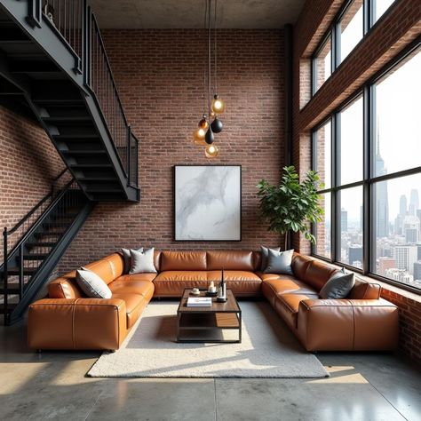 Experience the ultimate urban loft with exposed brick, polished concrete, and a stunning steel staircase that elevates modern luxury.#IndustrialDesign #LuxurySpaces #UrbanLoft #ModernInteriors #LoftLiving Steel Staircase, Urban Loft, Loft Living, Polished Concrete, Exposed Brick, Design Concepts, Modern Elegance, Modern Luxury, Modern Interior