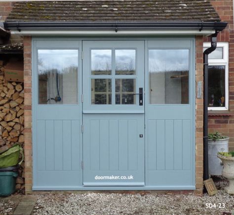 Bespoke Doors Stable Door with 4 Panes made from Oak Garage Conversion Front Of House, Garage Conversion Doors, Utility Room External Door, Double Stable Door, Stable Door Kitchen, Garage Door Conversion, Garage Doors With Windows, Garage Conversion Exterior, Farmhouse Garage