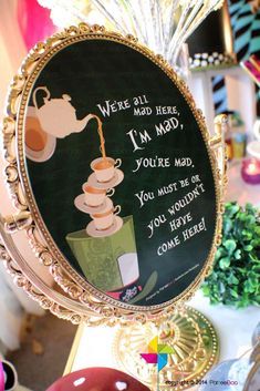 Mad Hatter's Alice in Wonderland birthday party sign!  See more party planning ideas at CatchMyParty.com! Alice In Wonderland Birthday Party, Wonderland Birthday Party, Alice In Wonderland Tea Party Birthday, Alice Tea Party, Deco Champetre, Alice In Wonderland Wedding, Mad Hatter Party, Alice In Wonderland Birthday, Party Planning Ideas