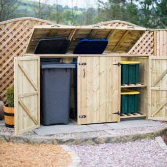 Bin Storage Ideas Wheelie, Wheelie Bin Storage, Bin Shed, Recycling Storage, Garbage Storage, Box Garden, Bin Storage, Back Garden Design, Recycling Containers