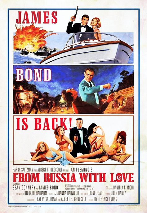 From Russia with Love is a 1963 spy film  directed by Terence Young (en.wikipedia) (fr=Bons baisers de Russie) 007 Poster, James Bond Poster, Bond Poster, Sean Connery James Bond, James Bond Movie Posters, Spy Film, Bond Series, John Barry, From Russia With Love