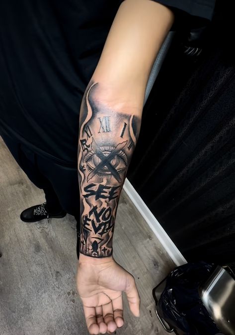 Half Sleeve Tattoo Designs For Men, Fore Arm Tattoo Men Half Sleeves Design, Rare Forearm Tattoos Men, Cloud Tattoo Sleeve For Men, Men Matching Tattoos, Quarter Sleeve Tattoo Men, Tough Tattoos For Men, One Piece Hand Tattoo, Vertical Forearm Tattoo