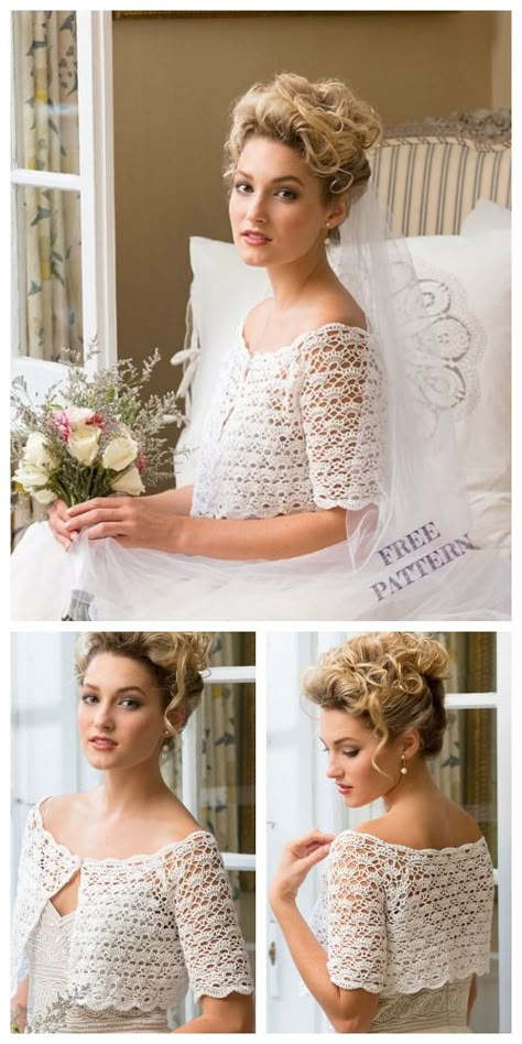 Crochet Bridal Topper Shrug Free Crochet Patterns Crochet Shrugs And Boleros, Bridal Crochet Patterns, Knit Bolero Pattern Free, Crochet Bolero Free Pattern For Women, Crochet Capelet Free Pattern, Bolero Crochet Pattern Free, Crochet Bolero Pattern Free, Crocheted Bolero, Bridal Shawl Crochet