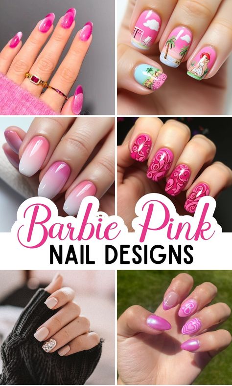 Malibu Barbie Nails, Pink Themed Nails, Barbie Nails Short, Barbie Pink Nails With Design, Barbie Manicure, Barbiecore Nails, Barry M Nail Polish, Nails Tropical, Drugstore Nail Polish