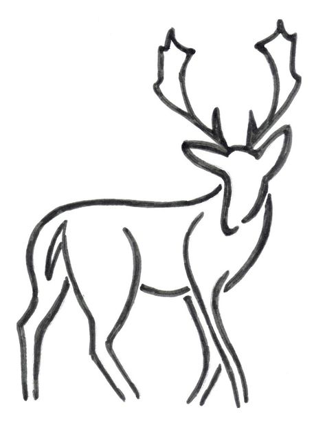 Simple Deer Drawing, Elk Sketch, Easy Simple Drawings, Deer Drawing Easy, Antler Drawing, Draw Template, Elk Drawing, Deer Sketch, Antler Ideas