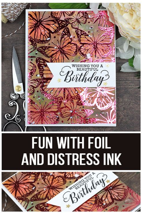 Foiled Cards, Stamping Techniques Card Tutorials, Minc Foil, Craft Foil, Ink Background, Deco Foil, Unity Stamp Company, Unity Stamps, Anna Griffin Cards