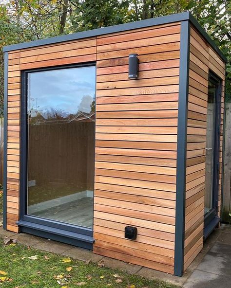 Sanctum Garden Studios on Instagram: "Our smallest garden room is the QuadPod Micro. At 2.4m x 1.8m it fits into the tightest space. Fully insulated, this QuadPod Studio option is perfect for use as a home office. We include our own foundation system (no need for any concrete to be laid), flooring and skirting boards, interior lighting, double sockets and a gutter at the rear. Horizontal cladding in Western Red Cedar is added to the front and one side with dark grey Weatherboard at the rear and Western Red Cedar Cladding, Office Shed, Cedar Cladding, Types Of Insulation, Wall Opening, Planning Permission, Garden Studio, Garden Office, Western Red Cedar