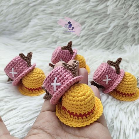 Crochet Luffy and Chopper Hat keychain 💛💙 #handmadebytÜway #crochetph #onepiece #OnePieceAnime #Nakama #Luffy #Chopper #crochetkeychain Luffy's Hat Crochet, Crochet Chopper Hat, Luffy Hat Crochet, Crochet Luffy, Luffy And Chopper, Chopper Hat, Crochet Cow, Crochet Keychain, One Piece Anime