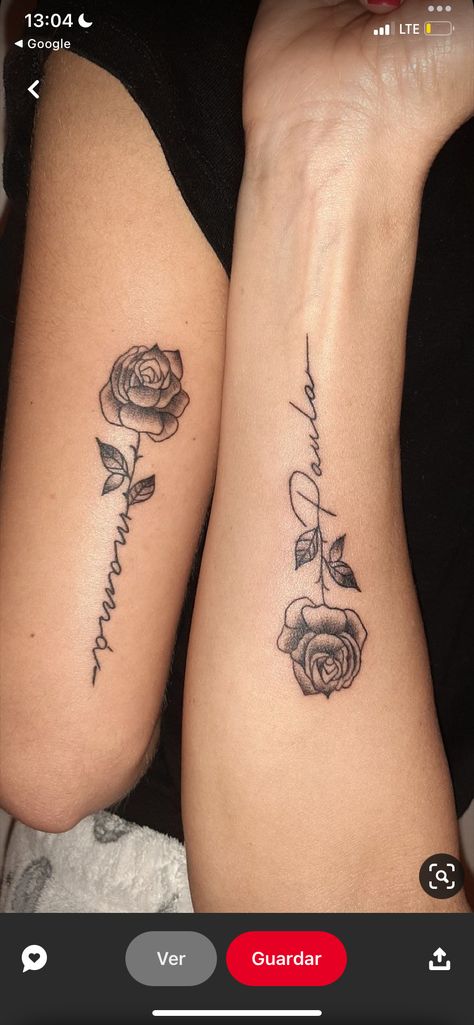 Name In A Rose Tattoo, Cute Mom Tattoos Ideas, Matching Name Tattoos, Rose Tattoos With Names, Rose With Name Tattoo, Tattoo Nombres, Javon Wanna Walton, Mommy Daughter Tattoos, Rose Tattoo With Name