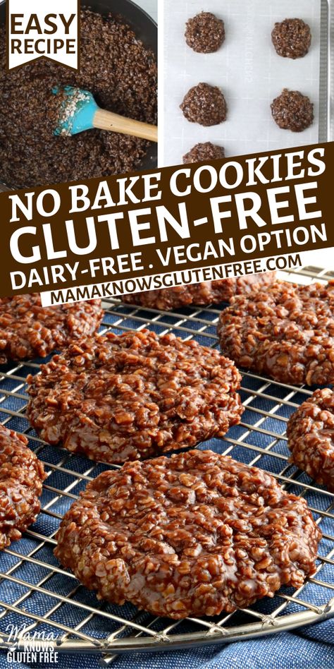 Gluten Free Dairy Free Cookies Easy, Non Dairy Gluten Free Desserts, Vegan Dairy Free Gluten Free Recipes, Gluten Free Cookies Easy 3 Ingredients, Gluten Free Dairy Free Egg Free Dessert Recipes, No Bake Cookies Dairy Free, Gf No Bake Cookies, Gluten Dairy Free No Bake Cookies, Gluten Free Dairy Free Peanut Butter Cookies