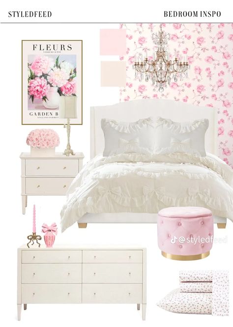 Pink Cottage Core Bedroom, Loveshackfancy Bedroom, Pink Cottage Core, Cottage Core Bedroom, Fancy Bedroom, Girly Preppy, Preppy Bedroom, College Dorm Room Decor, Pink Cottage