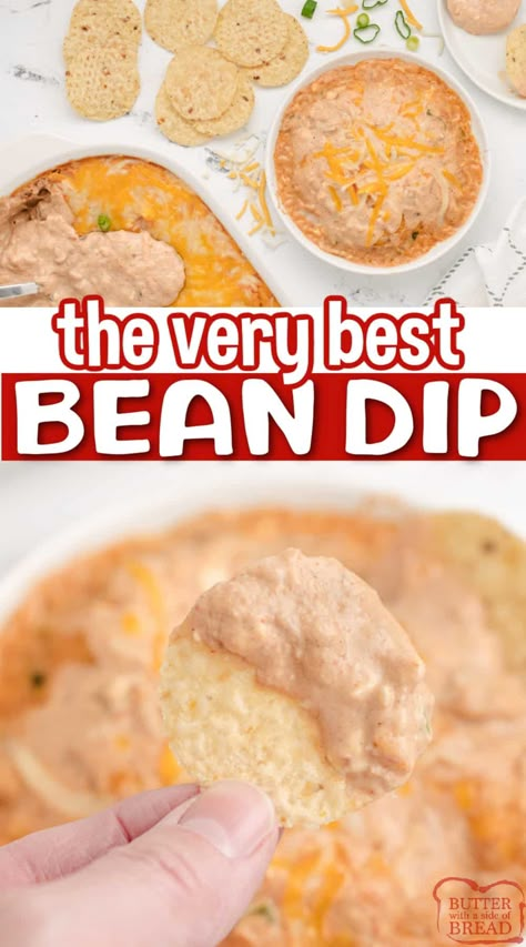 EASY BEAN DIP RECIPE - Butter with a Side of Bread The Best Bean Dip, Restaurant Style Bean Dip, Homemade Bean Dip, Italian Cream Soda Recipe, Easy Bean Dip, Homemade Cream Corn, 2025 January, Chip Dips, Bean Dip Recipe