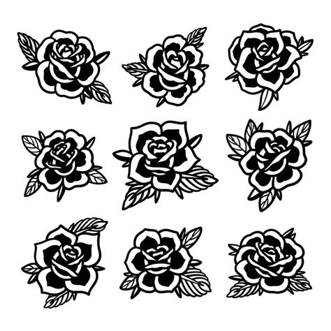 Old School Tattoo Black, Old School Rose Tattoo, Traditional Tattoo Vector, Old School Rose, Traditional Heart, Tattoo Catalog, Traditional Tattoo Old School, Traditional Tattoo Flowers, Rose Tattoos For Men