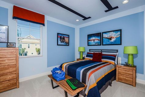 Ryland Frost II Swimmer Bedroom, Sports Bedroom Ideas, Swimming Decor, Bedroom Ideas Decor, Bedroom Ideas For Boys, Boys Bedroom Colors, Pool Bedroom, Boy Sports Bedroom, Cool Bedrooms For Boys