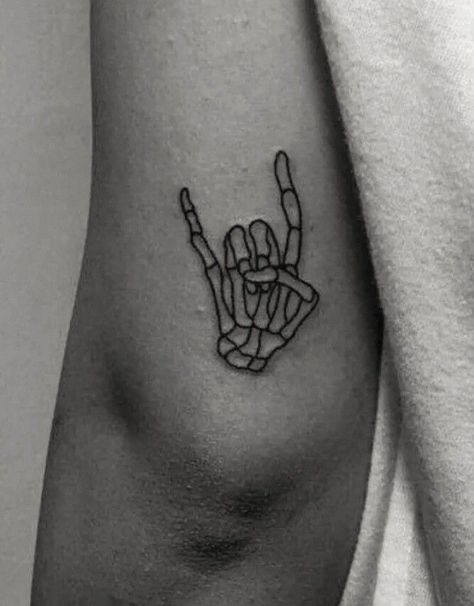 Sign Language Tattoo, Rock And Roll Tattoo, Stammestattoo Designs, Infected Tattoo, Rock Tattoo, Skeleton Tattoos, Small Tattoo Ideas, Skeleton Hand Tattoo, Minimalist Tattoos