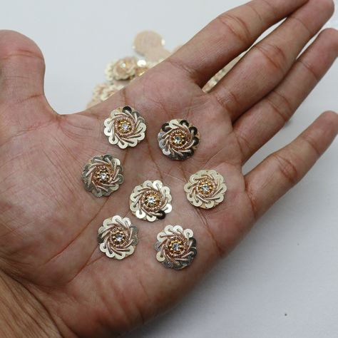 Pack of 10 3/4Inch Light Golden Sequin Rhinestone Zardosi Sew On Embroidered Appliques | Embellishing Accessories Blouses DIY Small Patch https://etsy.me/3yrbncd #sewing #sewonappliques #zardosiapplique #craftingappliques #embellishapplique #decorativeapplique #decora Small Embroidery Designs, Blouse Neck Models, Outfits Traditional, Flower Templates Printable Free, Flower Templates Printable, Applique Blouse, Frida Art, Simple Hand Embroidery Patterns, Golden Lace