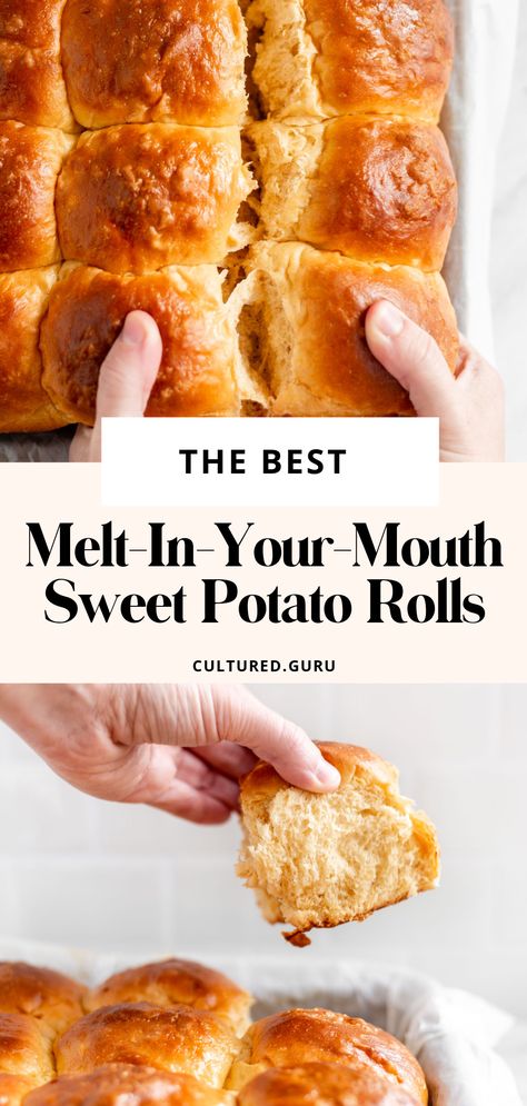 Sweet Potato Rolls Recipe, Quick Dinner Rolls, Sweet Potato Rolls, Sweet Potato Dinner, Buttery Rolls, Potato Rolls, Sweet Potato Bread, Yeast Dough, Potato Dinner